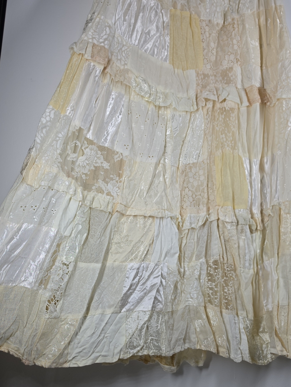 Vintage Alexander Brown Cream Patchwork Lace Tiered Maxi Skirt OS NWT - Picture 8 of 9